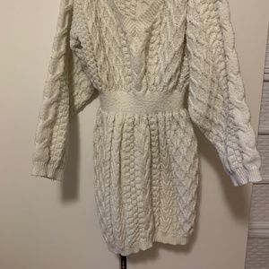 White Knit Bodycon Sweater Dress for Women